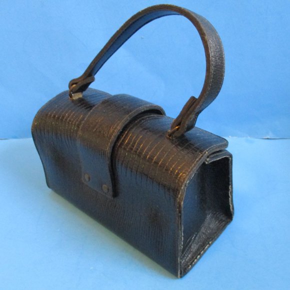 *Vintage Black Patent Croc Petite Box Satchel - Picture 3 of 7